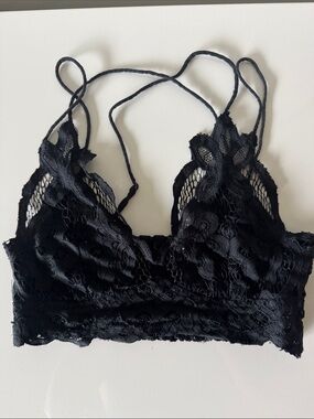 Free People Black Floral Lace Bralette with Strappy Back - XS